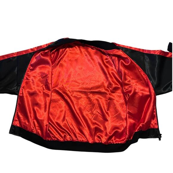 Retro Black & Red Satin Bomber Jacket | NCC Embroidered | Unisex Streetwear XL - Picture 5 of 6